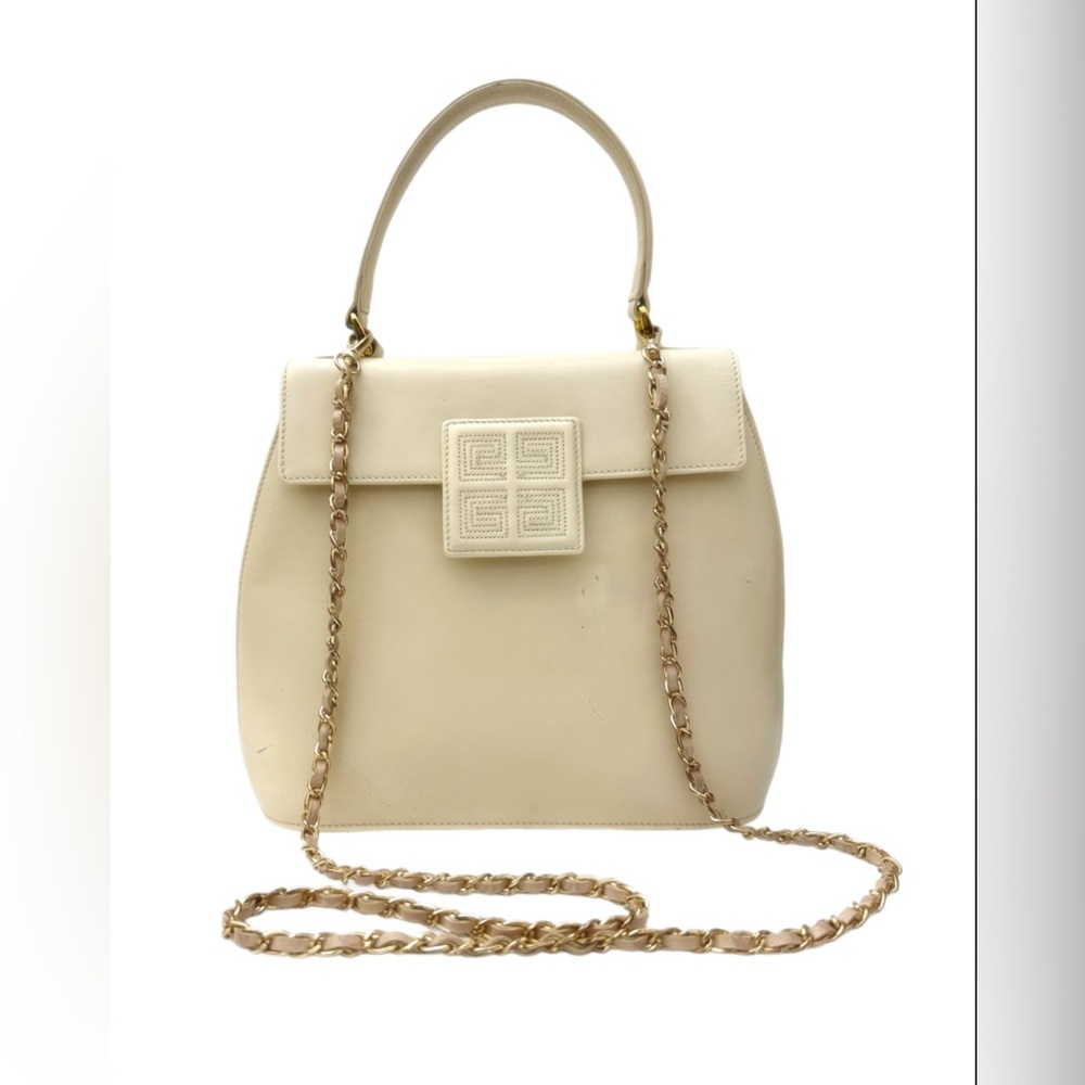 Authentic Givency White Cream Leather Handbag Made in Italy  D.PAT 896710